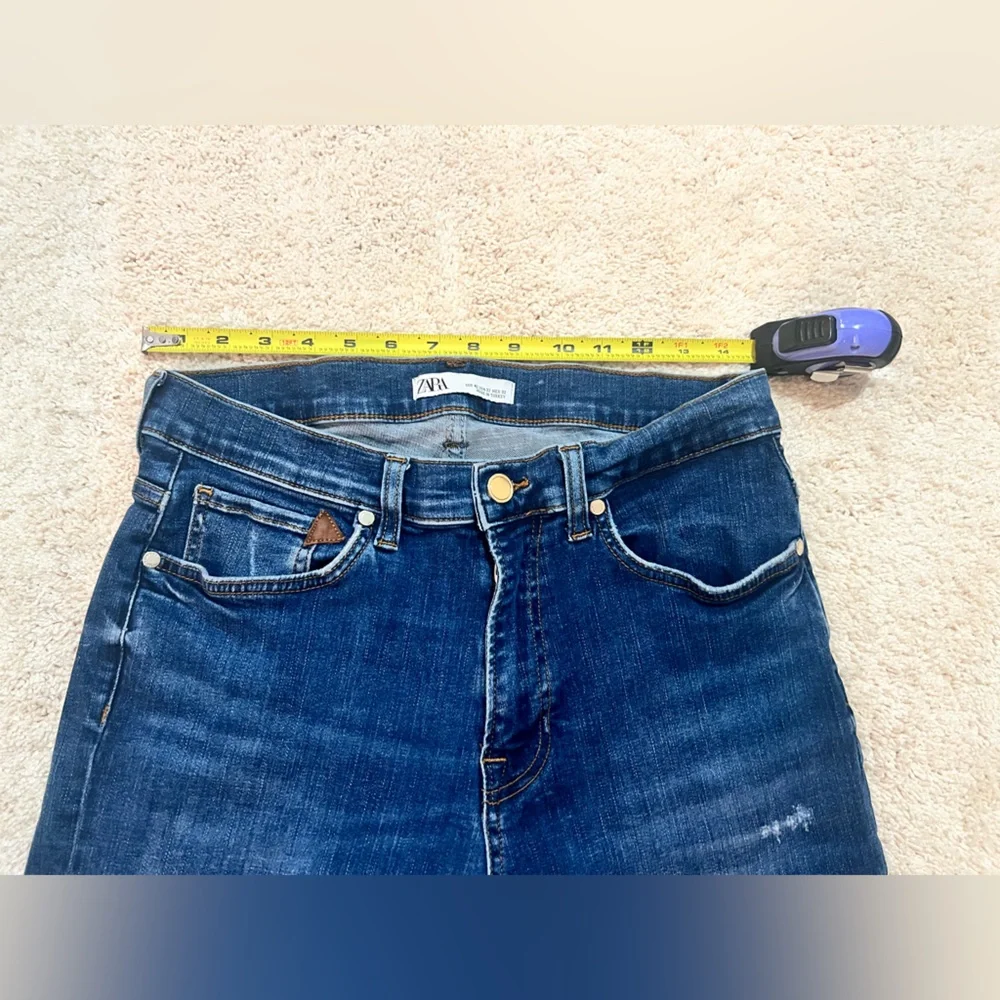 Mens Zara Dark Blue Weathered Skinny Jeans Size 32